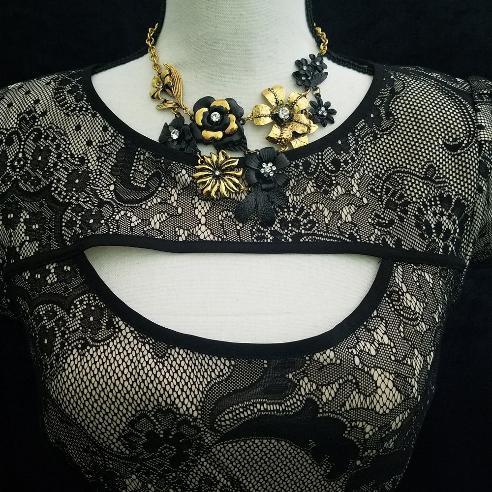 ABS Allen Schwartz black and tan lace dress ❤